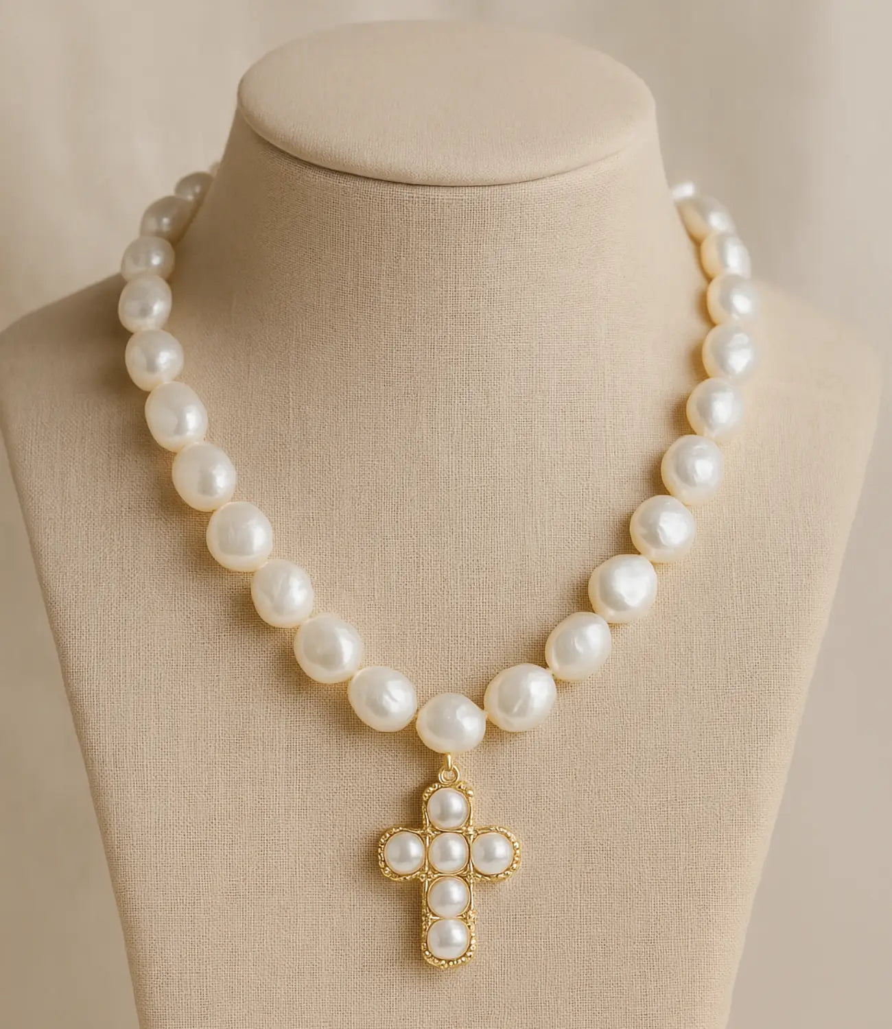 Baroque Pearl Choker with Gold Cross PHOEBE'S 