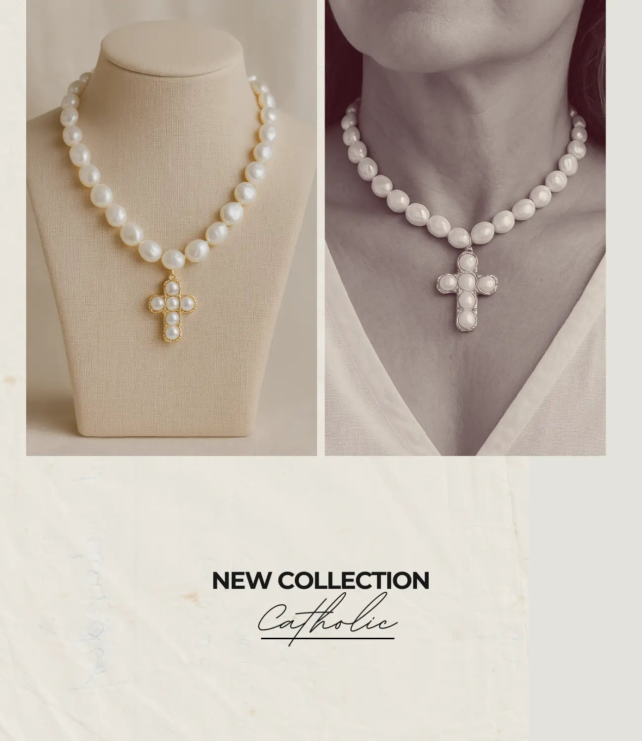 Baroque Pearl Choker with Gold Cross PHOEBE'S 