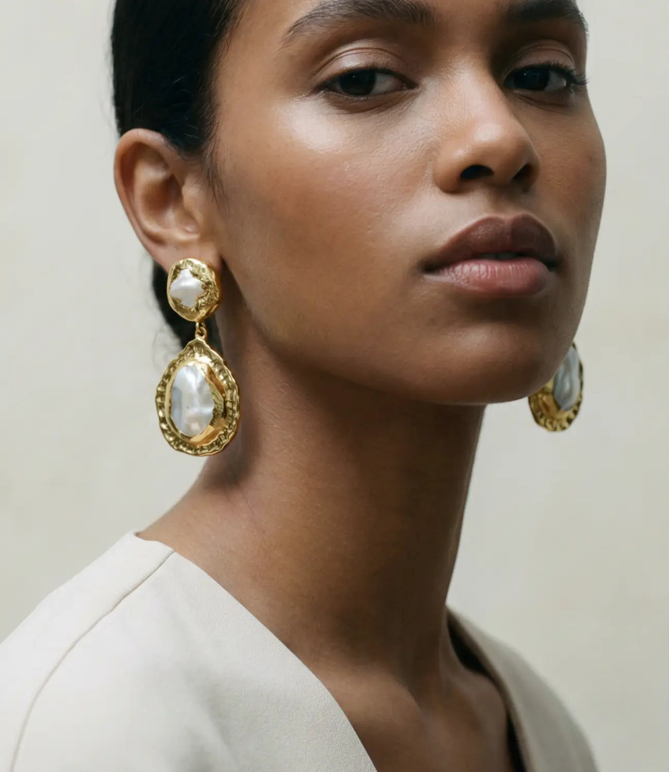 Baroque Pearl Drop Earrings in Gold PHOEBE'S 