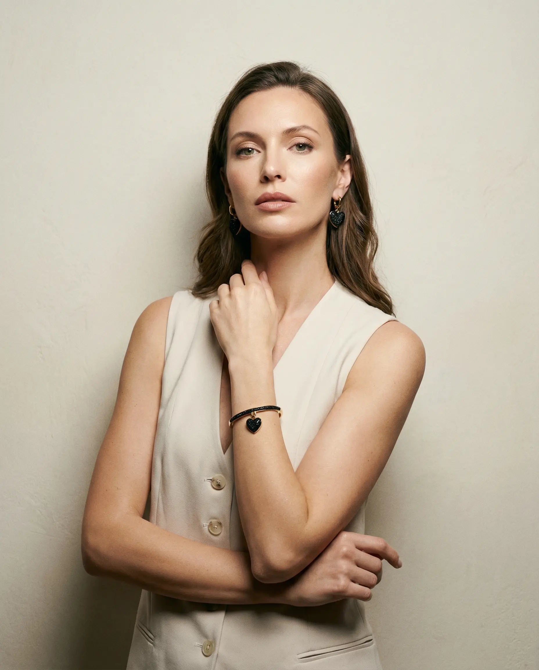 Black Heart Jewelry Set — Gold-Plated Alloy with Cubic Zirconia - Phoebe`s