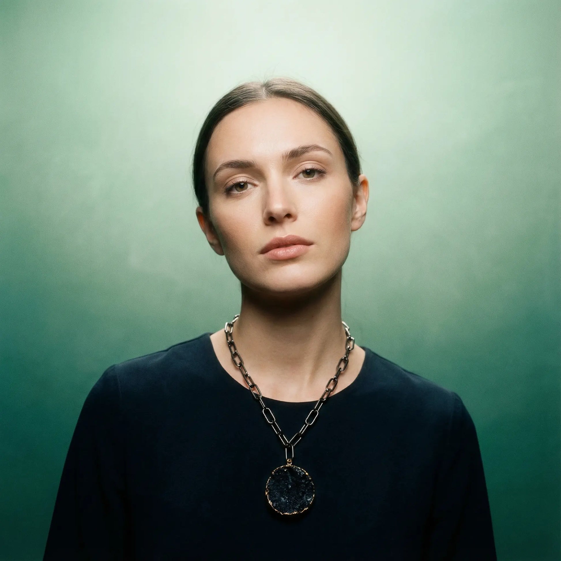 Black Necklace with Natural Stone Pendant PHOEBE'S 