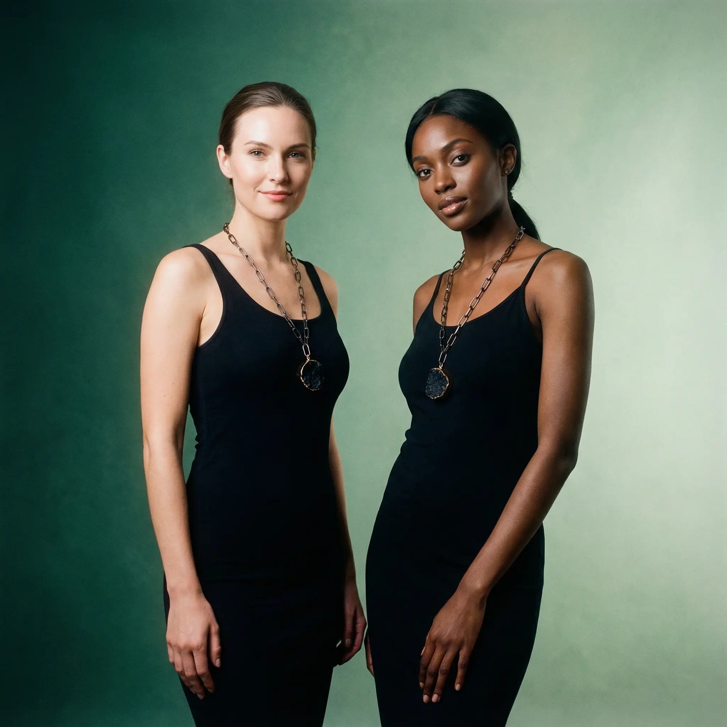 Black Necklace with Natural Stone Pendant PHOEBE'S 