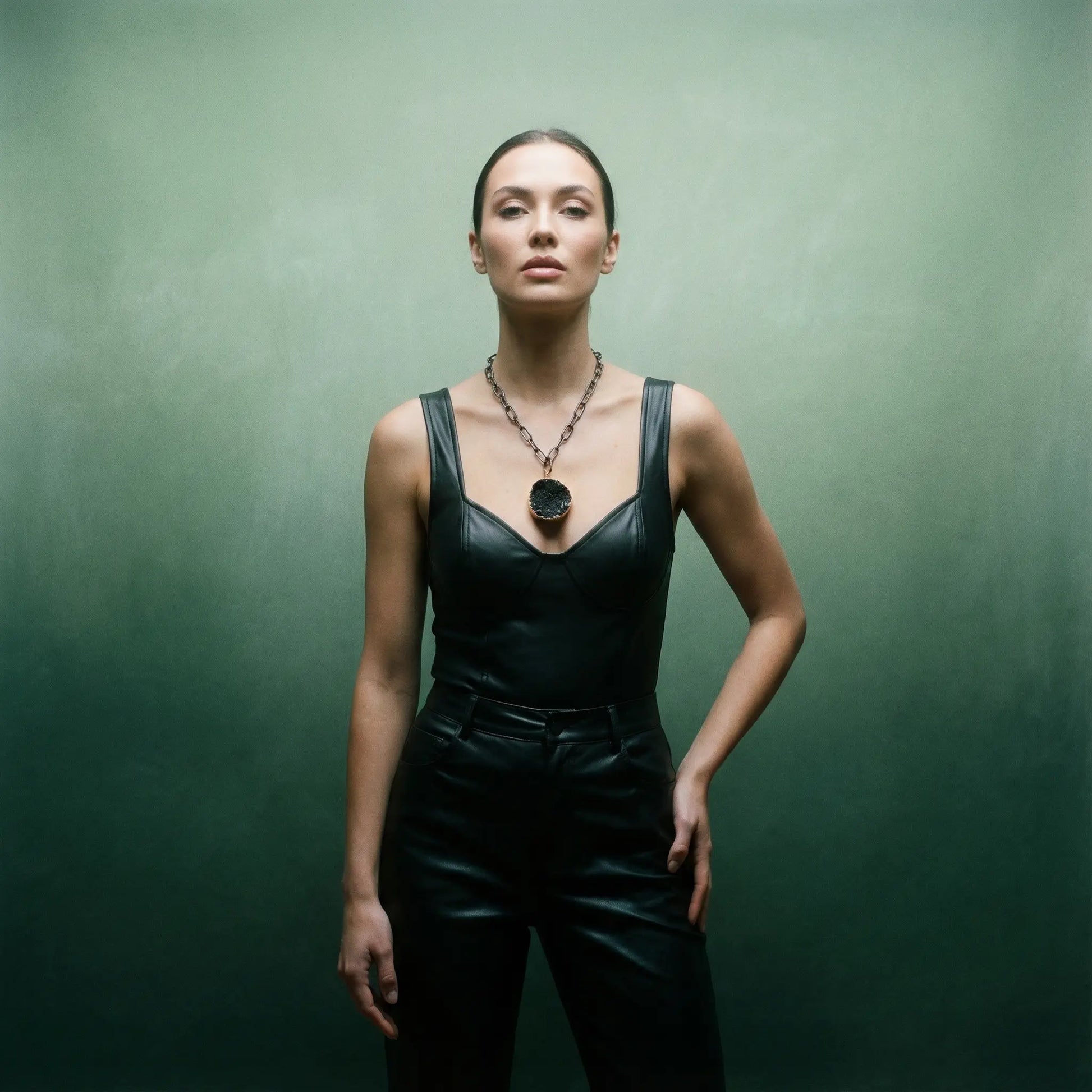 Black Necklace with Natural Stone Pendant PHOEBE'S 