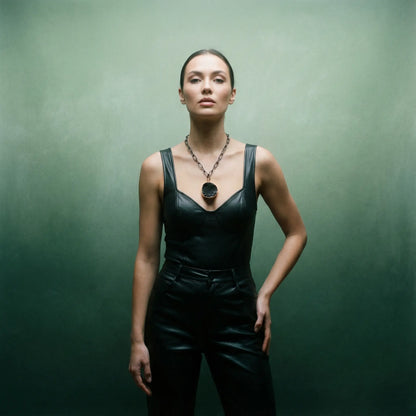 Black Necklace with Natural Stone Pendant PHOEBE'S 