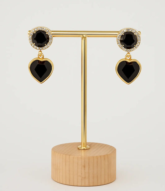 Black Onyx Heart Earrings with 18K Gold Plating PHOEBE'S 