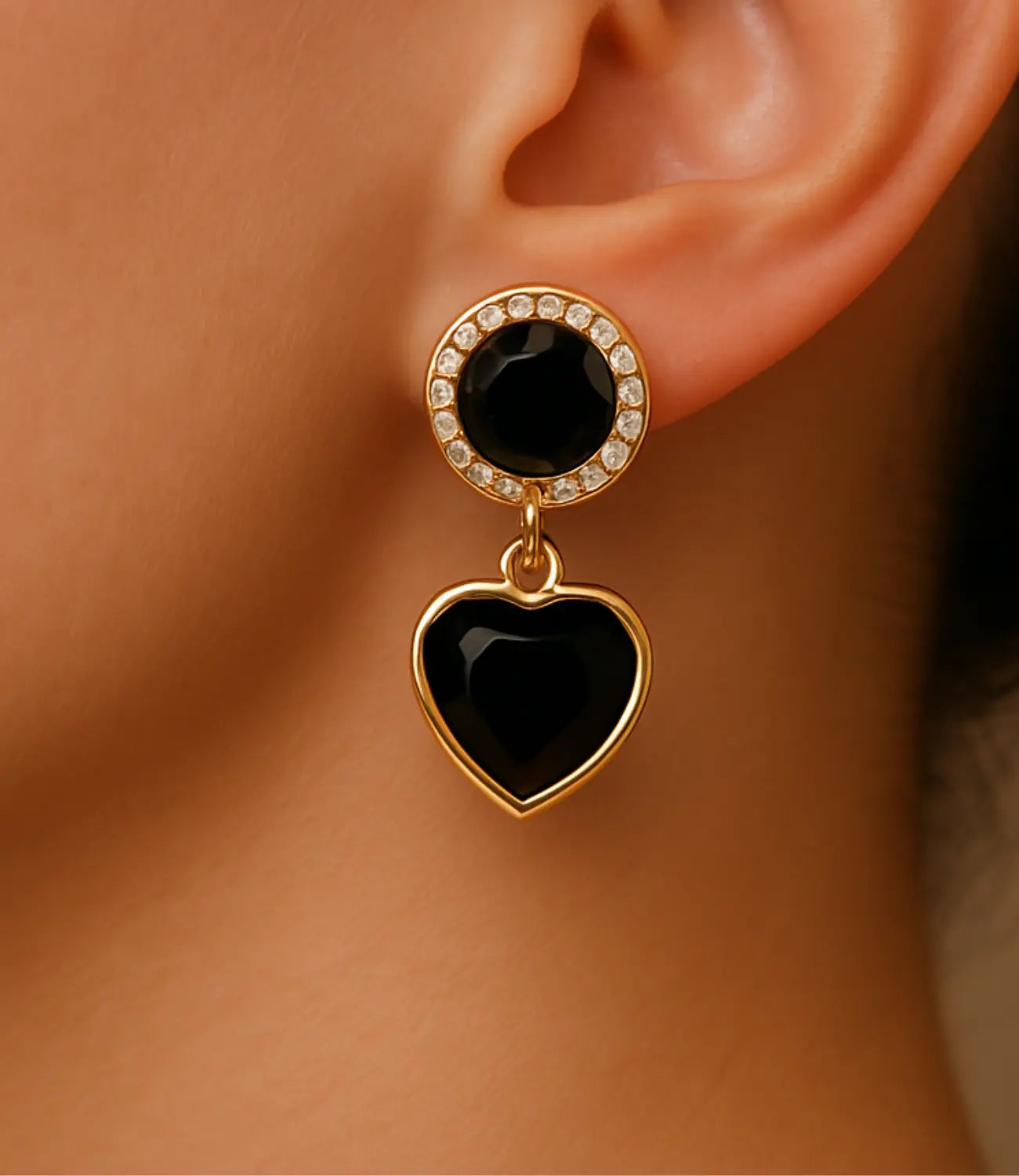 Black Onyx Heart Earrings with 18K Gold Plating PHOEBE'S 