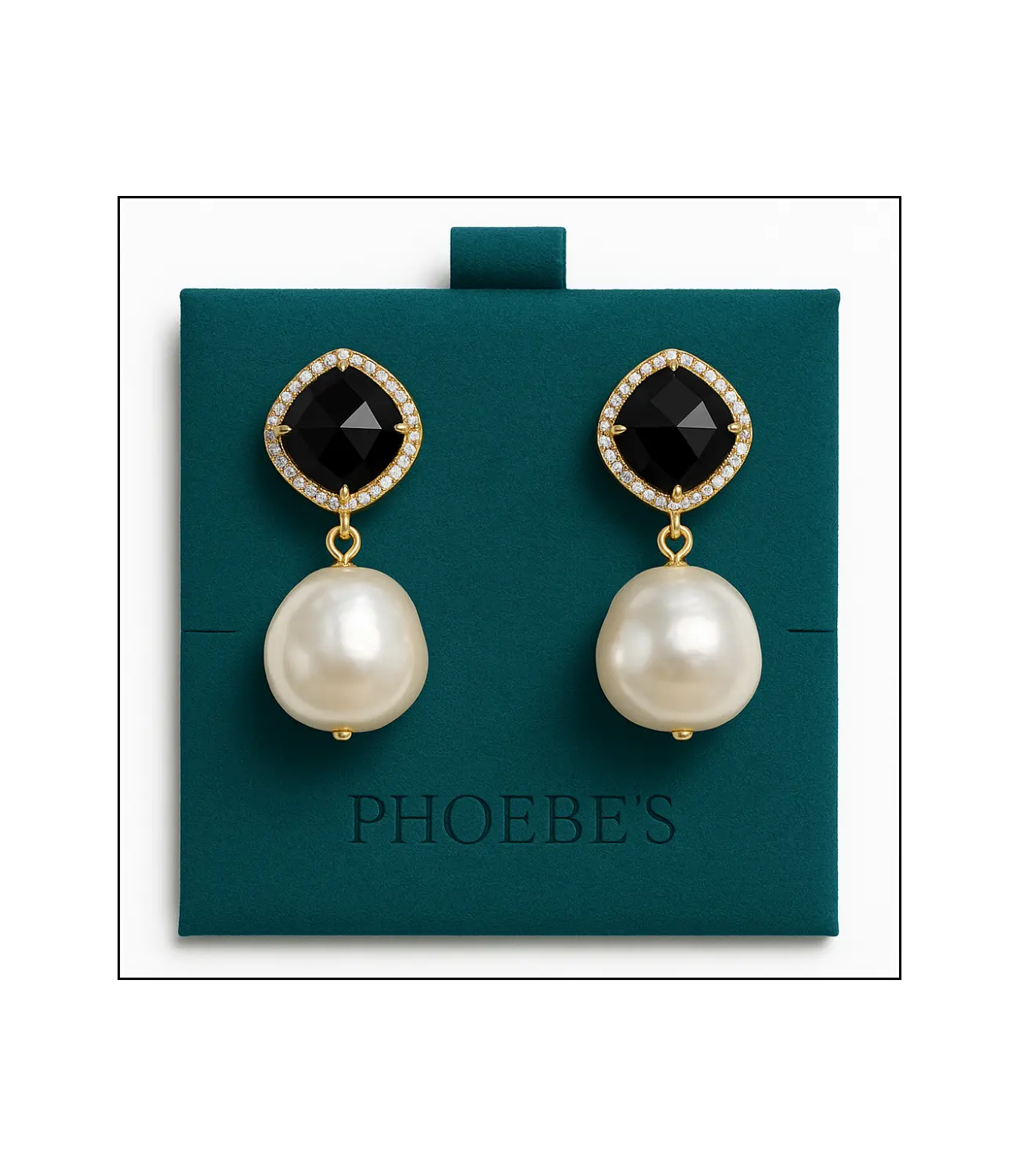 Black Onyx and Baroque Pearl Earrings with 18K Gold Plating Phoebe`s  