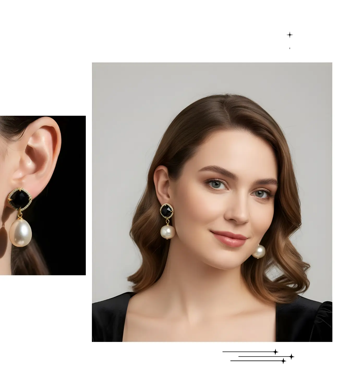 Black Onyx and Baroque Pearl Earrings with 18K Gold Plating Phoebe`s  