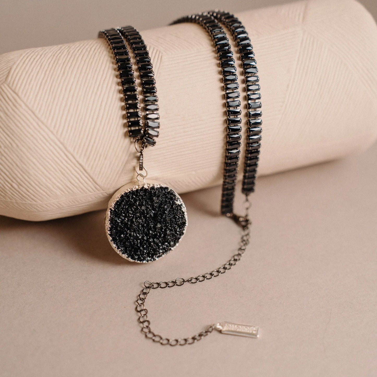 Black Stone Necklace,Druzy Quartz Pendant, Meaningful and Protective Gift