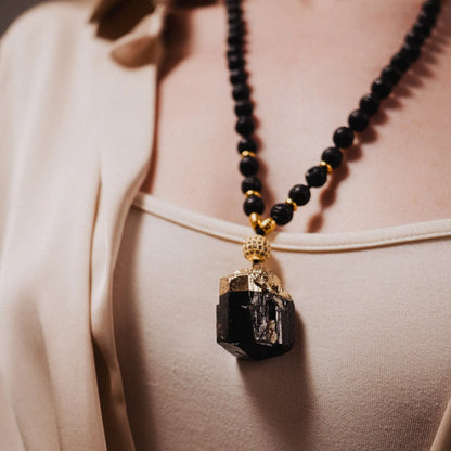 Black Tourmaline Necklace, Bohemian Necklace, Aromatherapy Stone