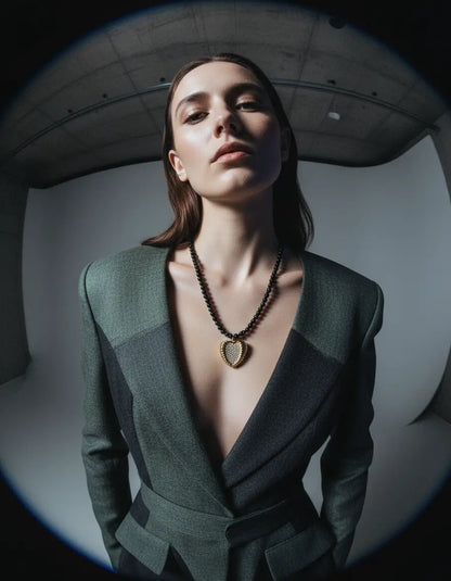 Black Tourmaline Necklace with Gold Heart Pendant – Protective Elegance PHOEBE'S 