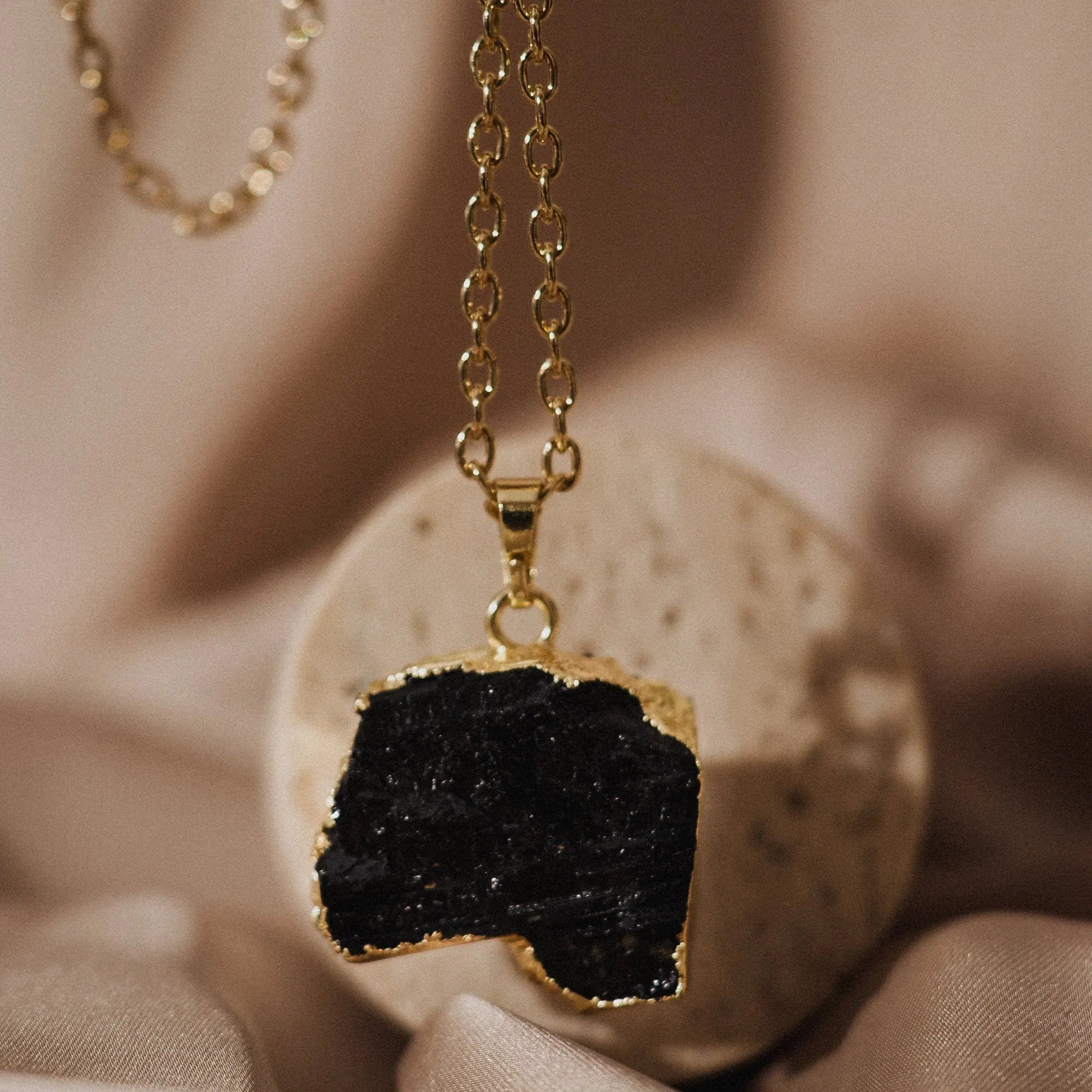 Black Tourmaline Necklace, Natural Stone Pendant, Bohemian Necklace