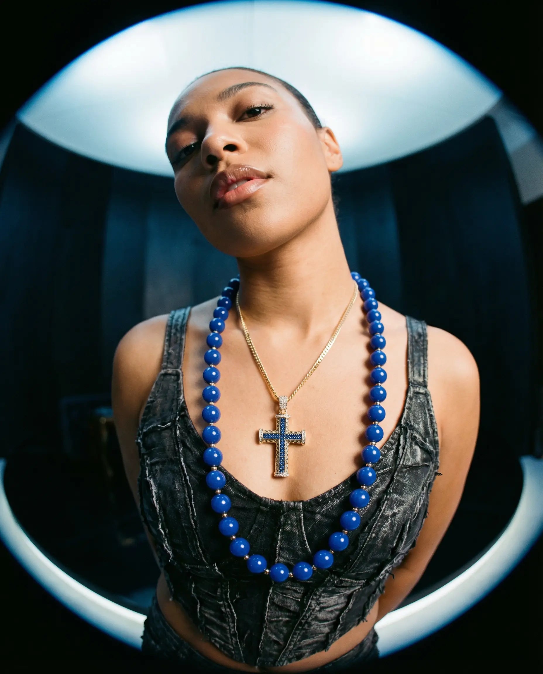 Blue Cross Set · 18K Gold Plated Necklace and Blue Beads Phoebe`s  