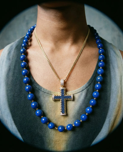 Blue Cross Set · 18K Gold Plated Necklace and Blue Beads Phoebe`s  