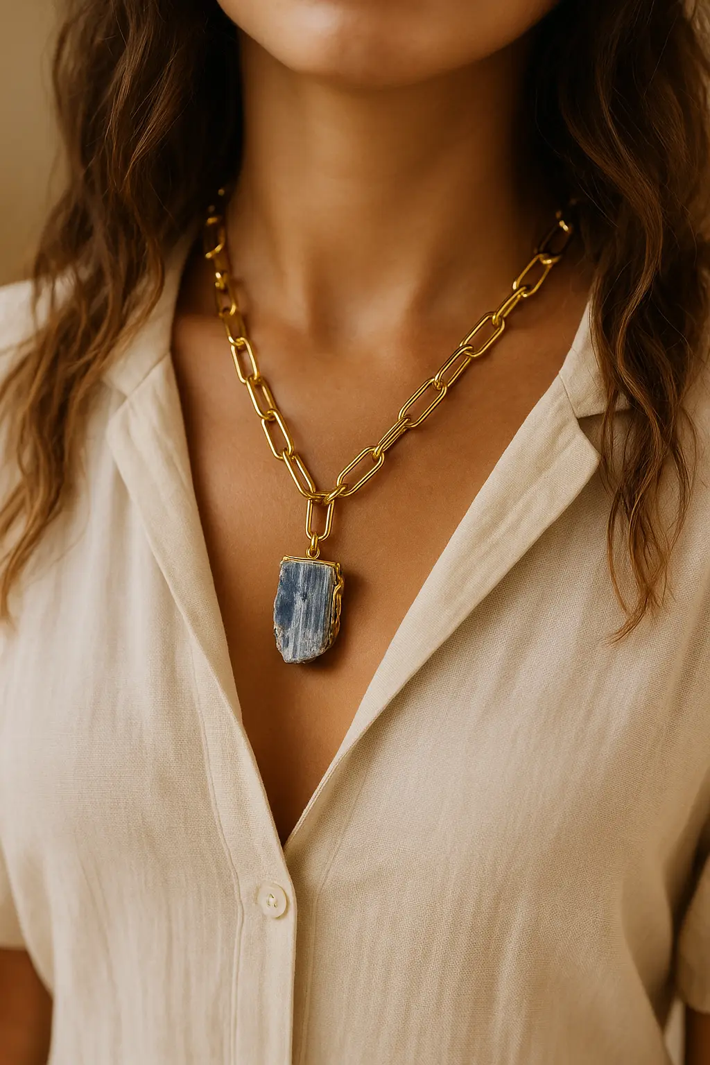 Blue Kyanite Necklace on a Gold Chain PHOEBE'S 