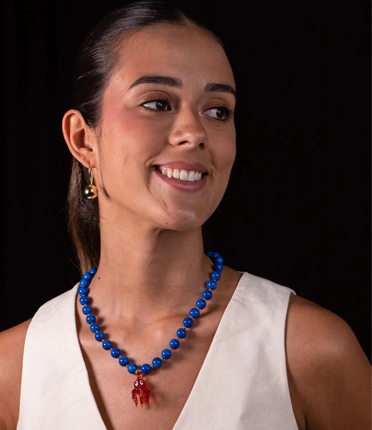 Blue Necklace with Red Crystal Octopus Pendant PHOEBE'S 