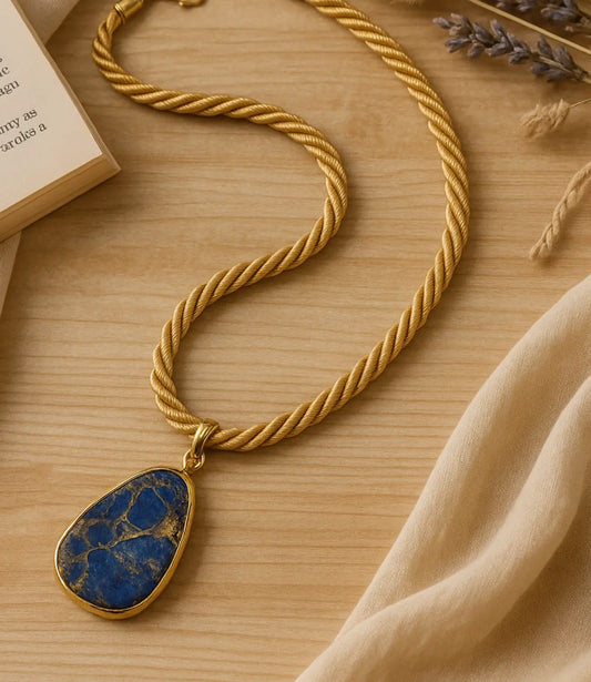 Blue Rope Necklace with Medium Turquoise Stone Phoebe`s  