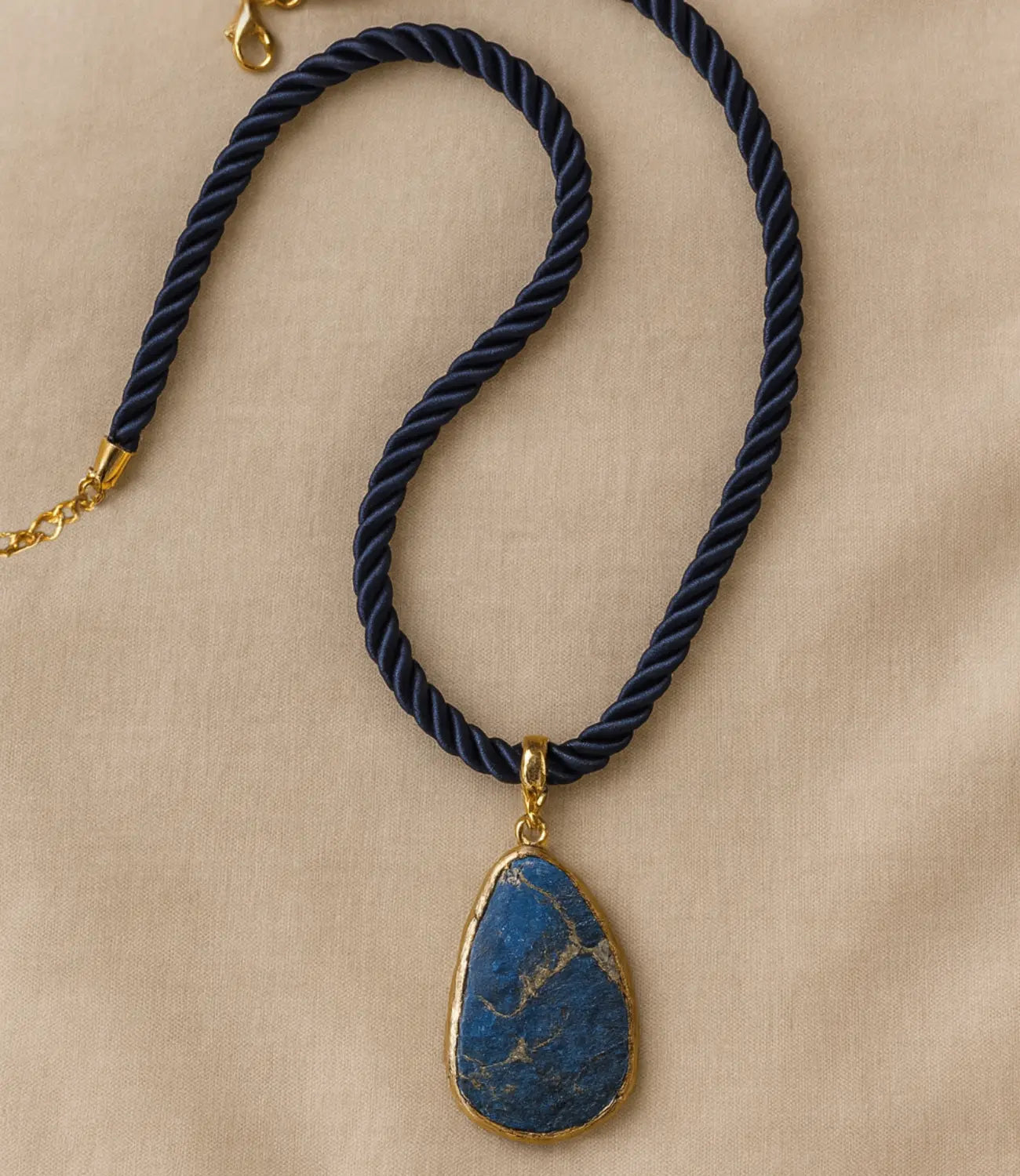 Blue Rope Necklace with Medium Turquoise Stone Phoebe`s  