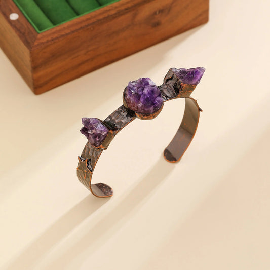 Bronze Bracelet with Raw Amethyst Stones PHOEBE'S