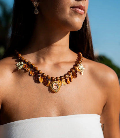 Brown Devotional Necklace with Religious Medals PHOEBE'S 