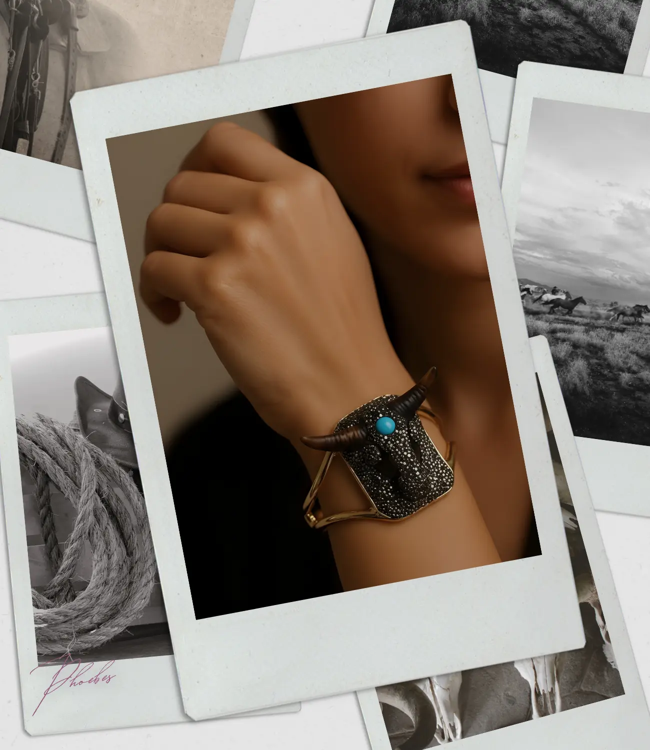 Bull Spirit Totem Bracelet with Natural Turquoise PHOEBE'S 