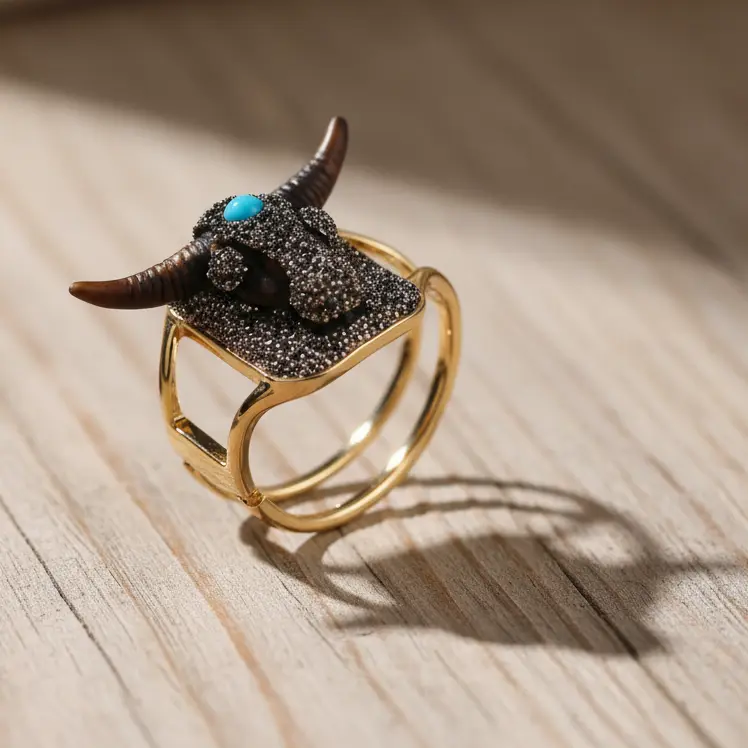 Bull Spirit Totem Bracelet with Natural Turquoise PHOEBE'S 