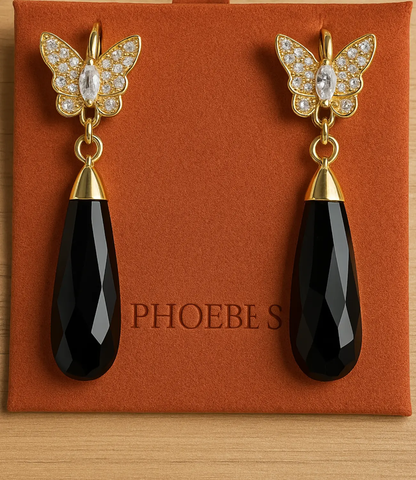 Butterfly Earrings with Natural Gemstones – Amethyst, Black Agate, or Rose Quartz PHOEBE'S 