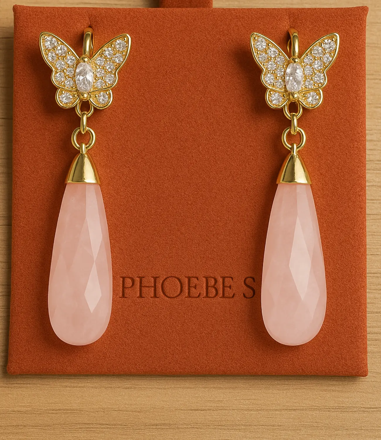 Butterfly Earrings with Natural Gemstones – Amethyst, Black Agate, or Rose Quartz PHOEBE'S 