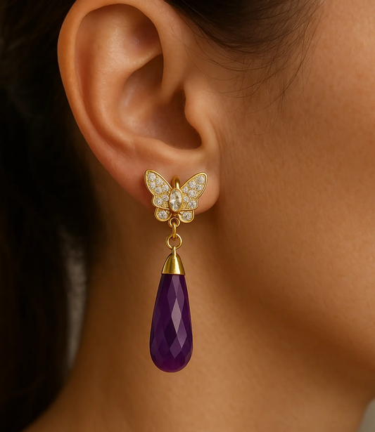 Butterfly Earrings with Natural Gemstones – Amethyst, Black Agate, or Rose Quartz PHOEBE'S 