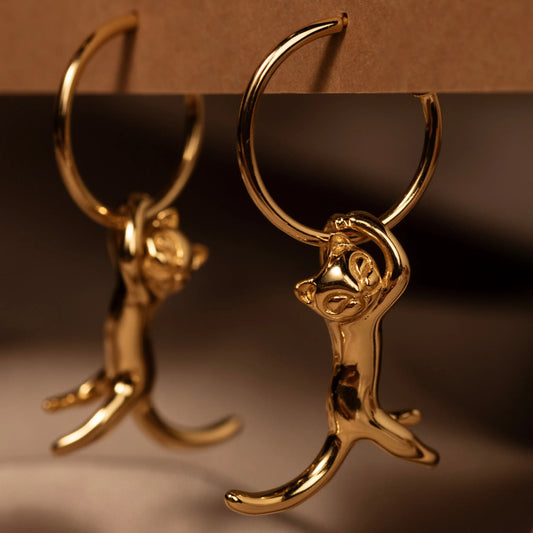 Cat Earrings, Gold Earrings, Unique Jewelry