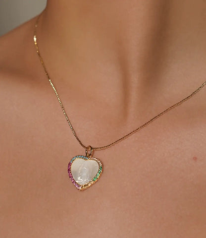 Catholic Carved Mother-of-Pearl Set – Necklace and Earrings with Heart Pendant PHOEBE'S 