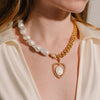 Catholic Gold Necklace, Mary Charm, Pearl Necklace