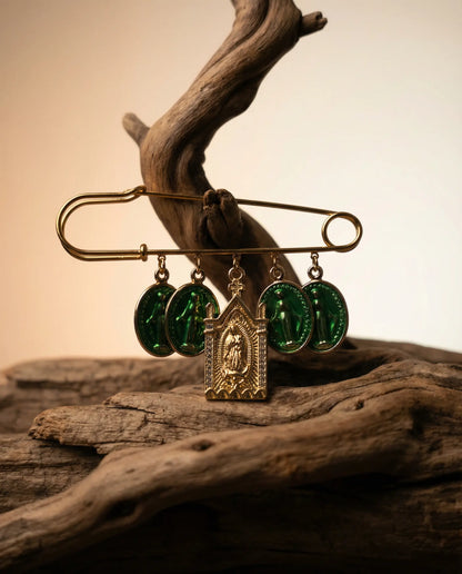 Catholic Protection Pin - Miraculous Virgin and Green Medals Phoebe`s  