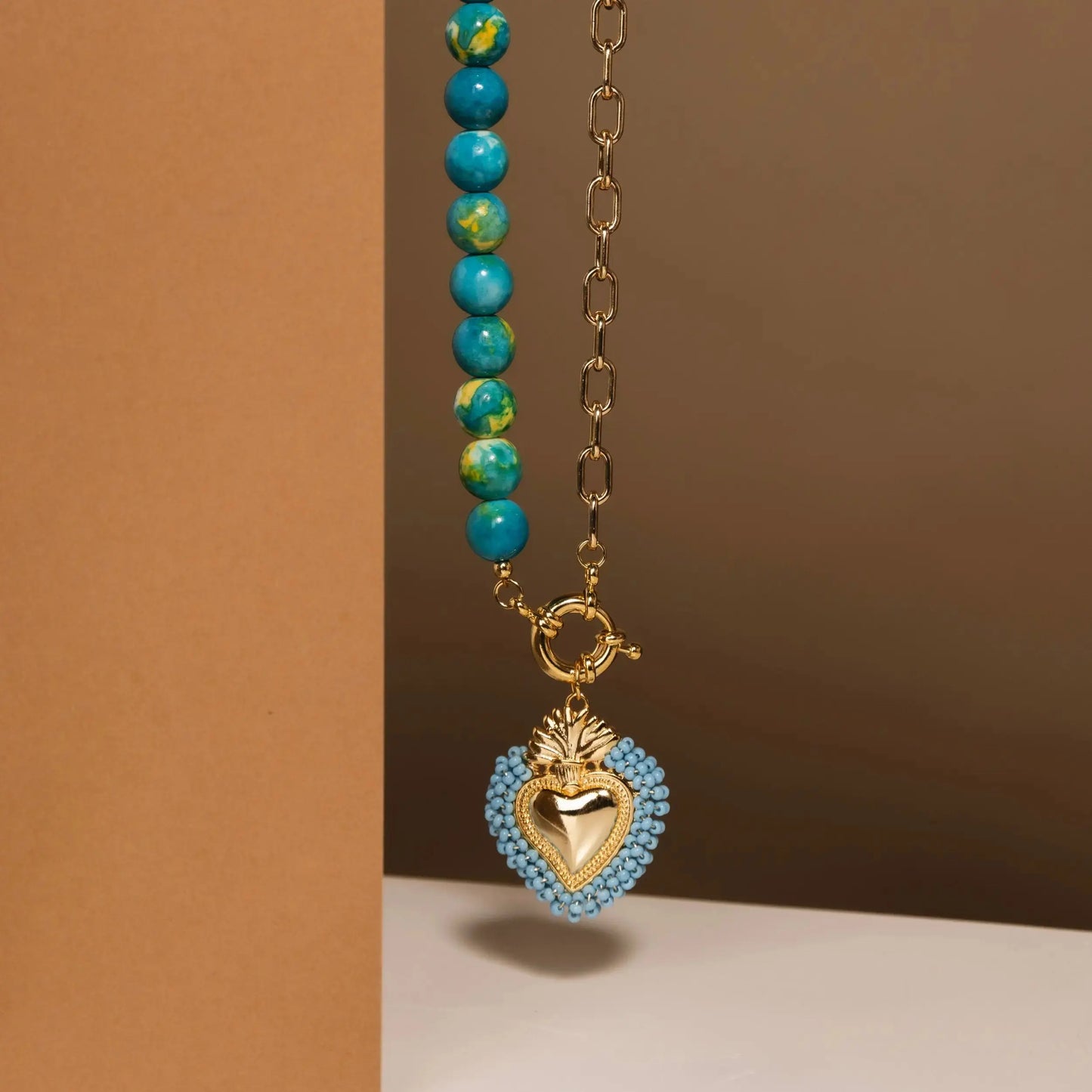 Charm Necklace, Blue Beads Chain, Gift for Mom