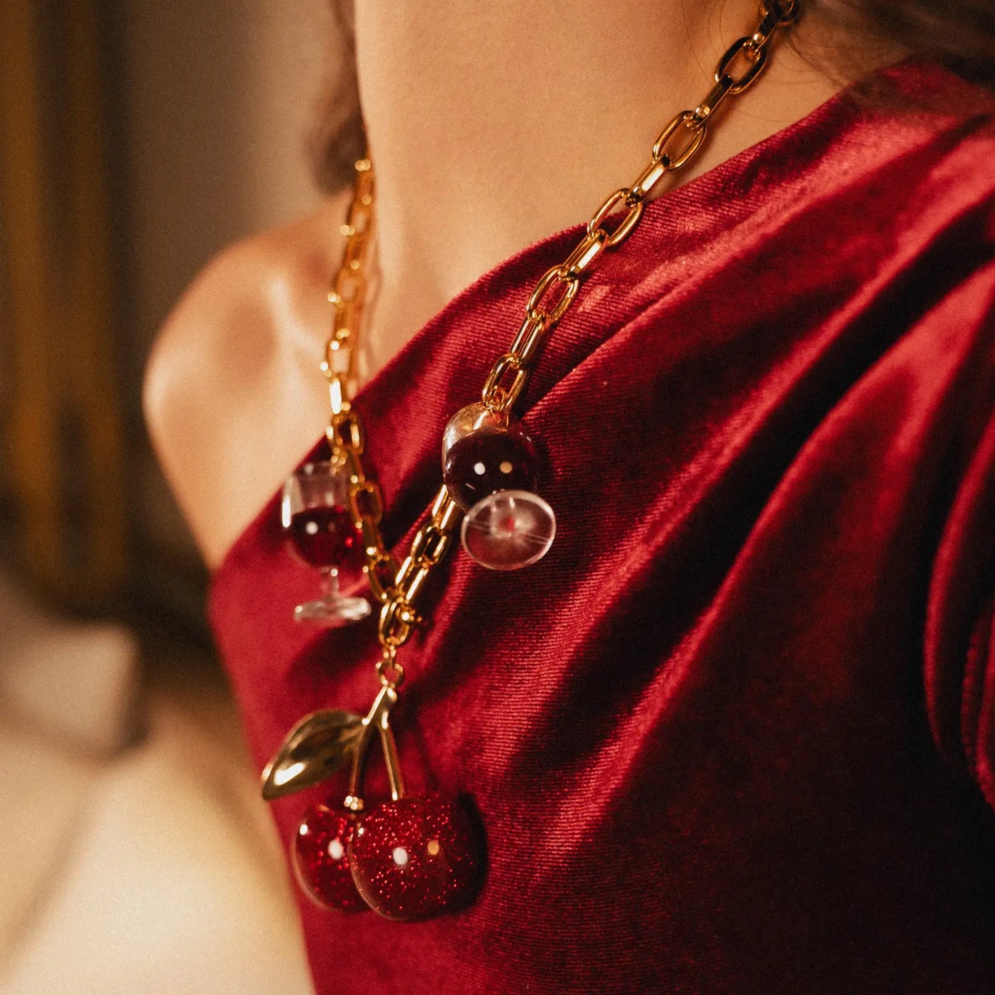 Cherry Glam Necklace, Maximalist Gold Jewelry PHOEBE'S 