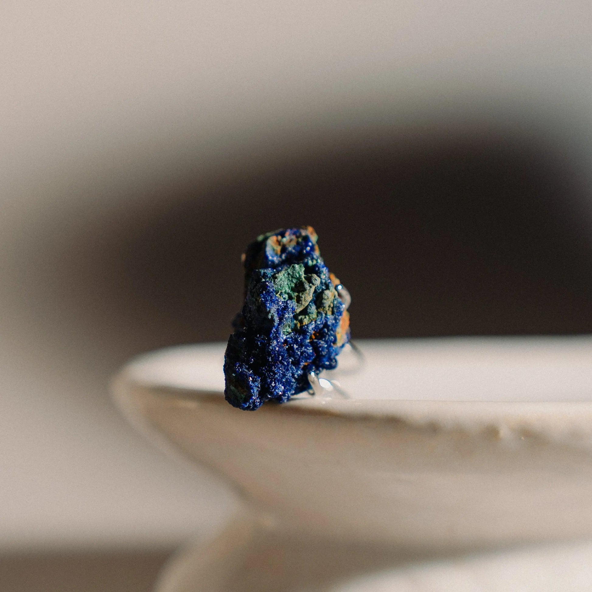 Chessylite Ring, Silver Ring, Mineral Specimen Jewelry