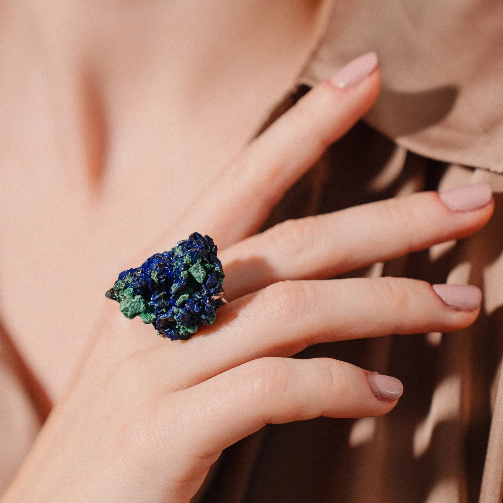 Chessylite Ring, Silver Ring, Mineral Specimen Jewelry