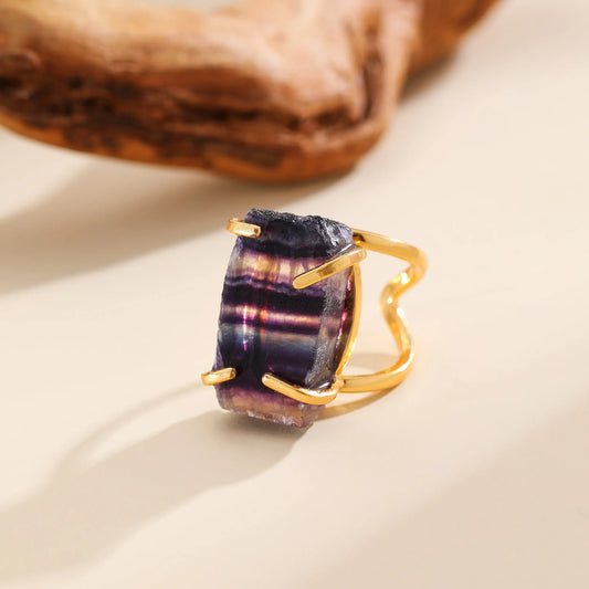 Chunky 18K Ring Gold Fluorite | Elegance and Energy of Protection and Clarity PHOEBE'S