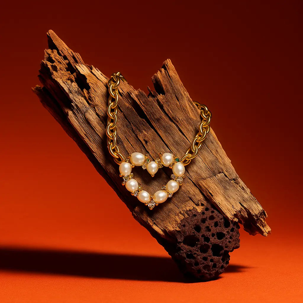 Chunky Choker with Pearl Heart – Timeless Love PHOEBE'S 