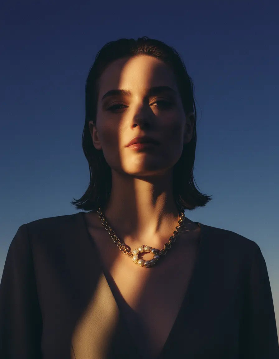 Chunky Choker with Pearl and Cubic Zirconia Hoop – White or Fuchsia Edition PHOEBE'S 