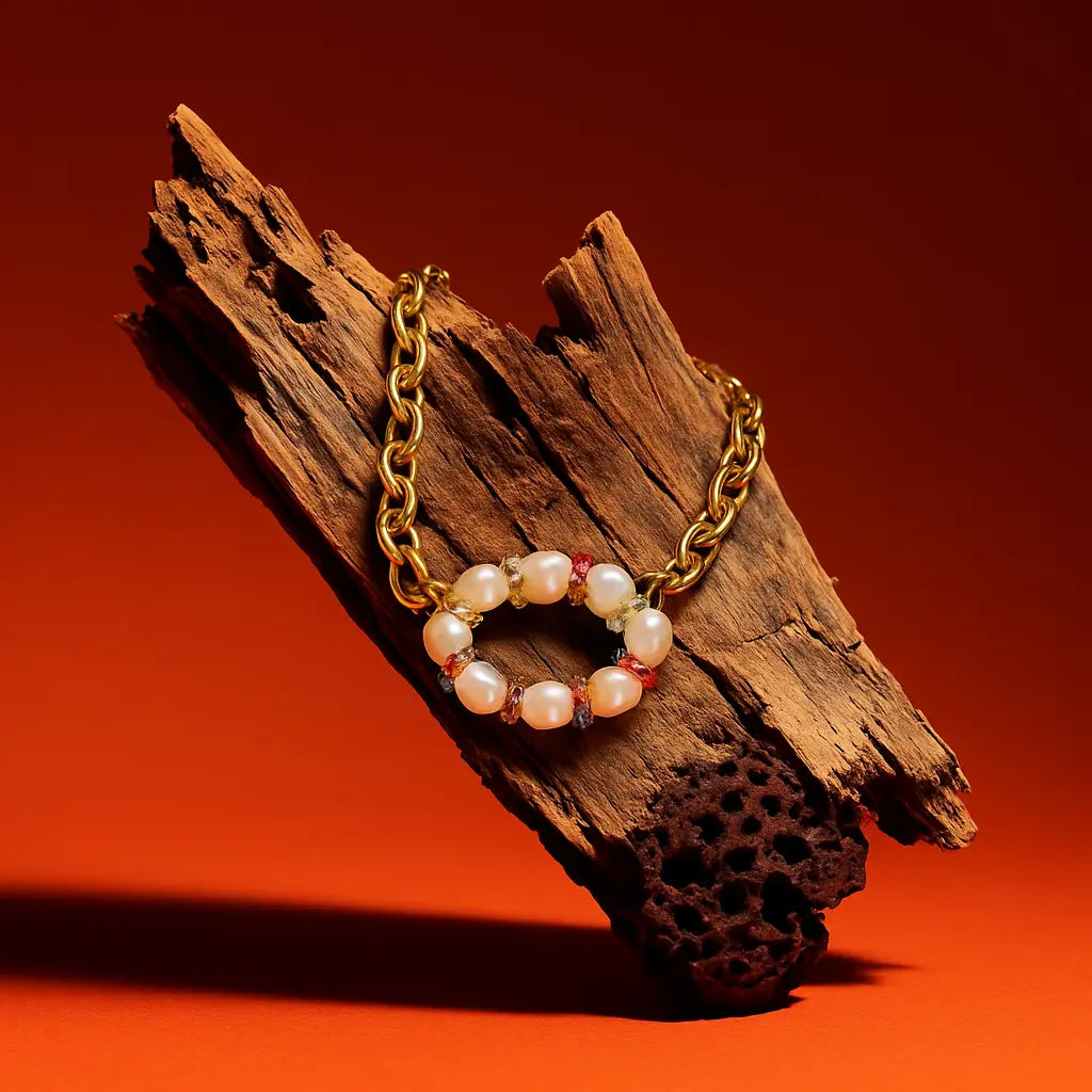 Chunky Choker with Pearl and Cubic Zirconia Hoop – White or Fuchsia Edition PHOEBE'S 