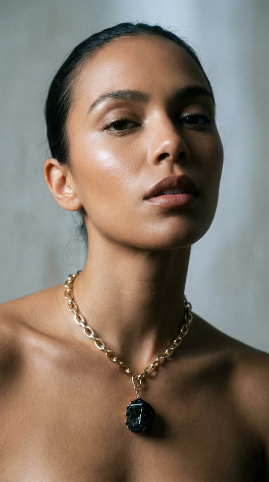 Chunky Gold Chain Necklace with Tourmaline Pendant PHOEBE'S 