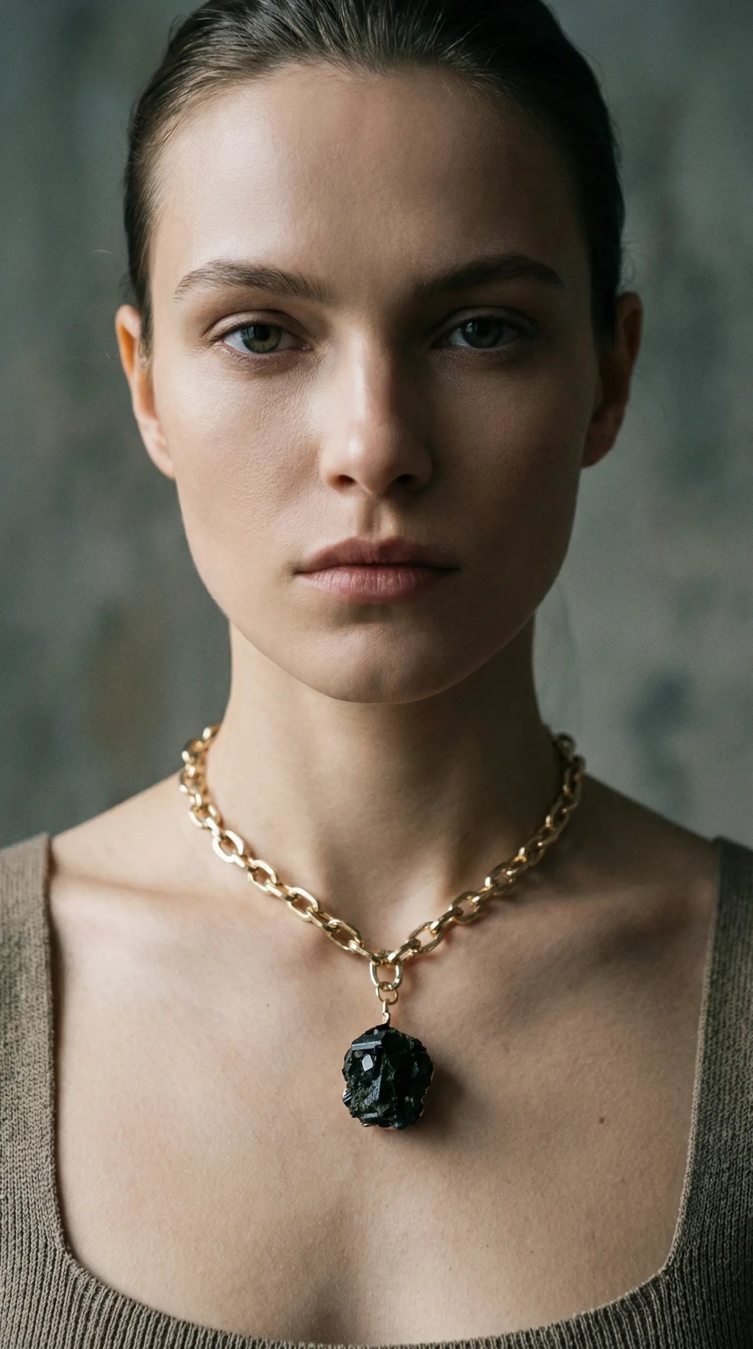 Chunky Gold Chain Necklace with Tourmaline Pendant PHOEBE'S 