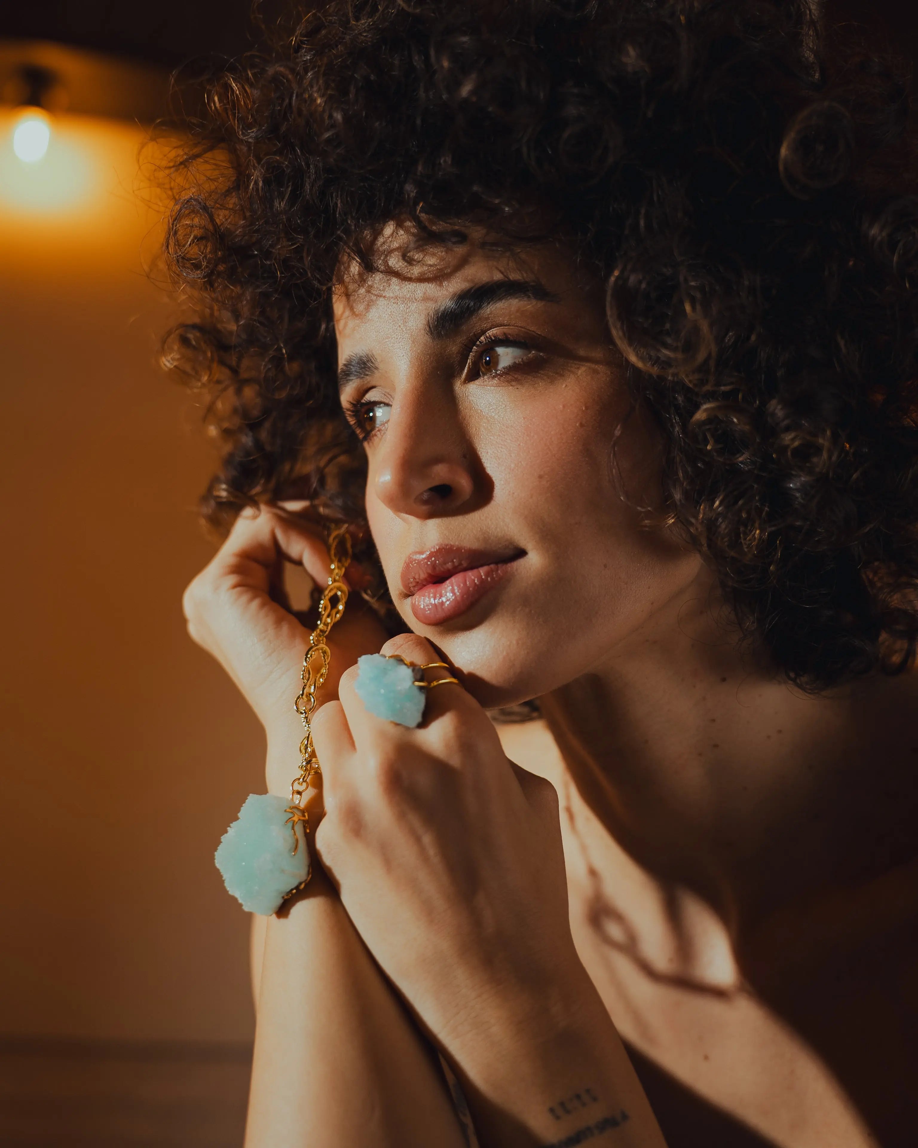 Chunky Ring with Blue Crystal | Power and Timeless Elegance PHOEBE'S