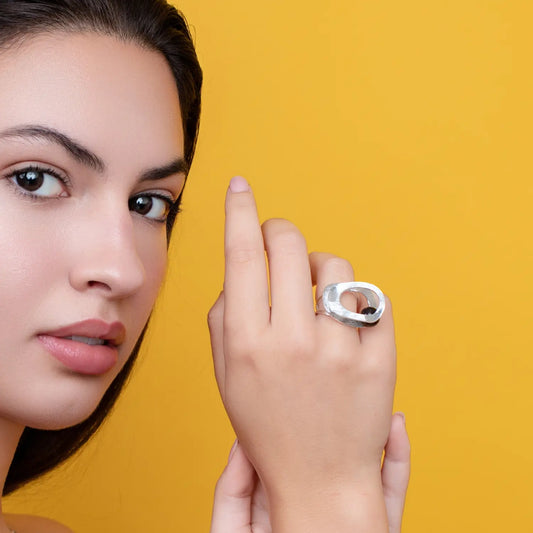 Adjustable Ring with Real Stone: Moonstone or Garnet- Maximalist Jewelry