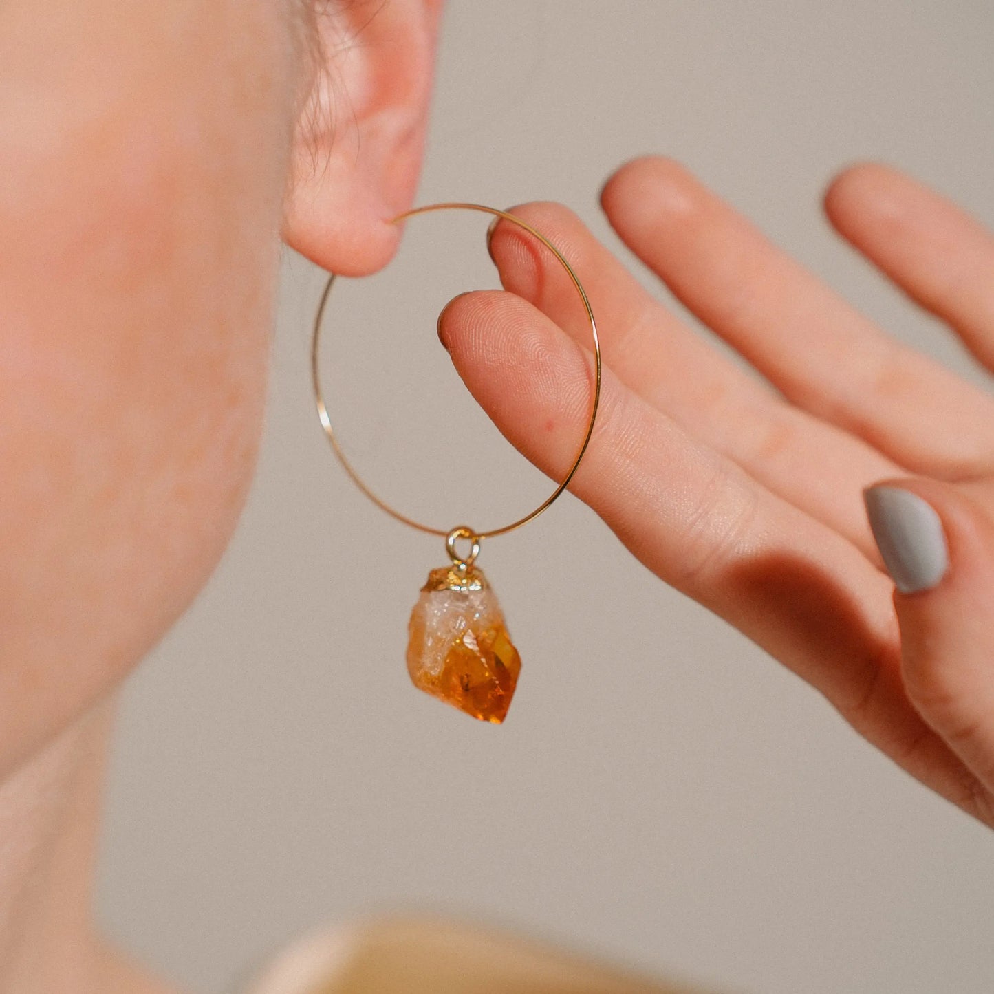 Hoop Earrings, Citrine Earrings, Gift for Woman