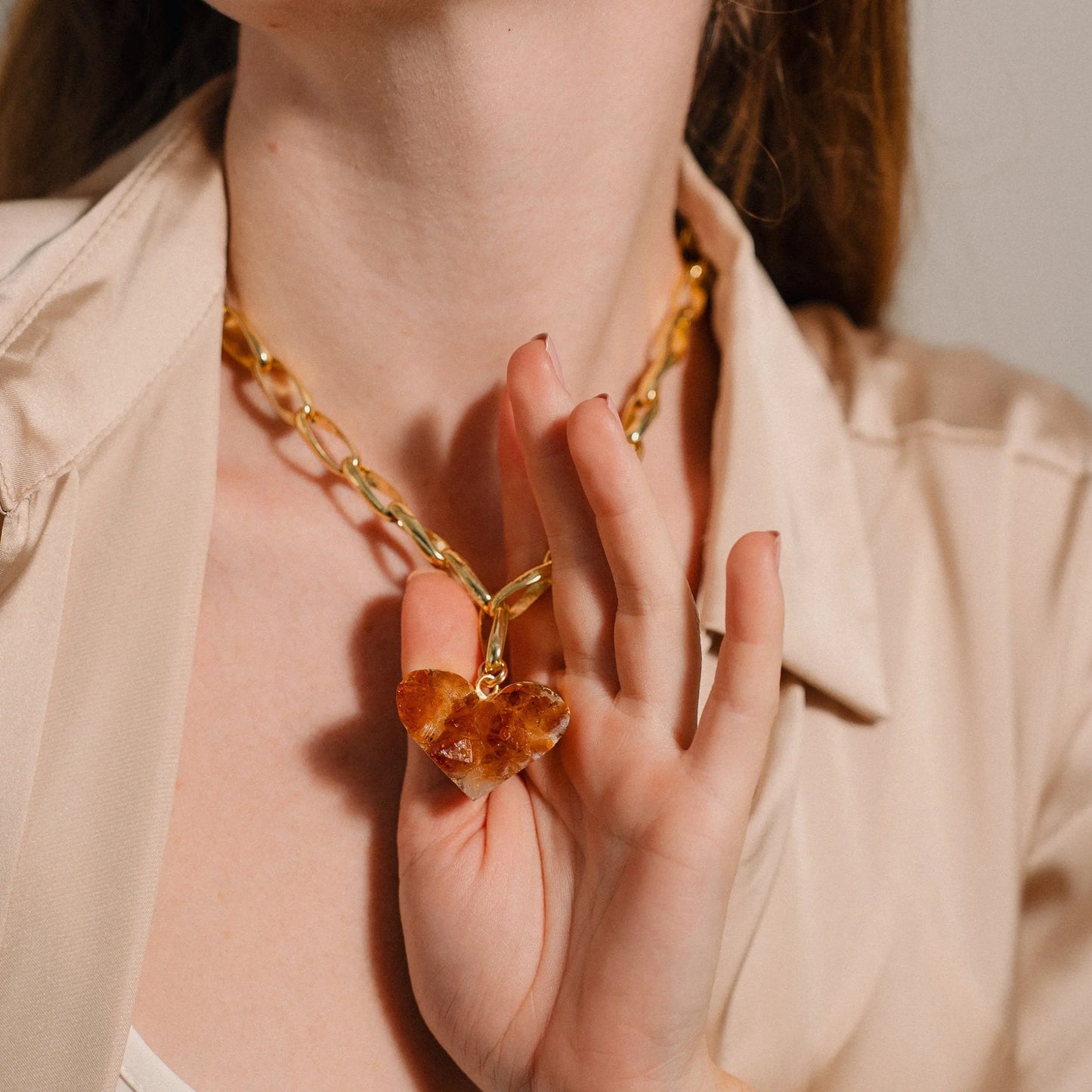 Citrine Heart, Gold Necklace, Best Gift for Her