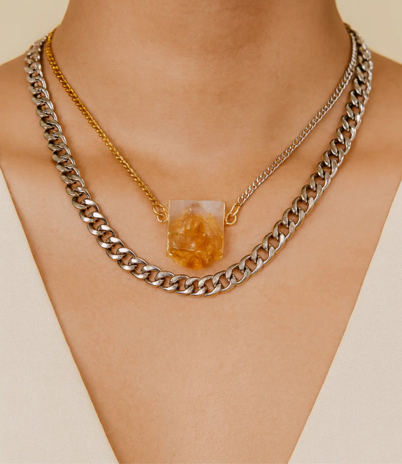 Citrine Necklace with Stainless Steel Chain PHOEBE'S 