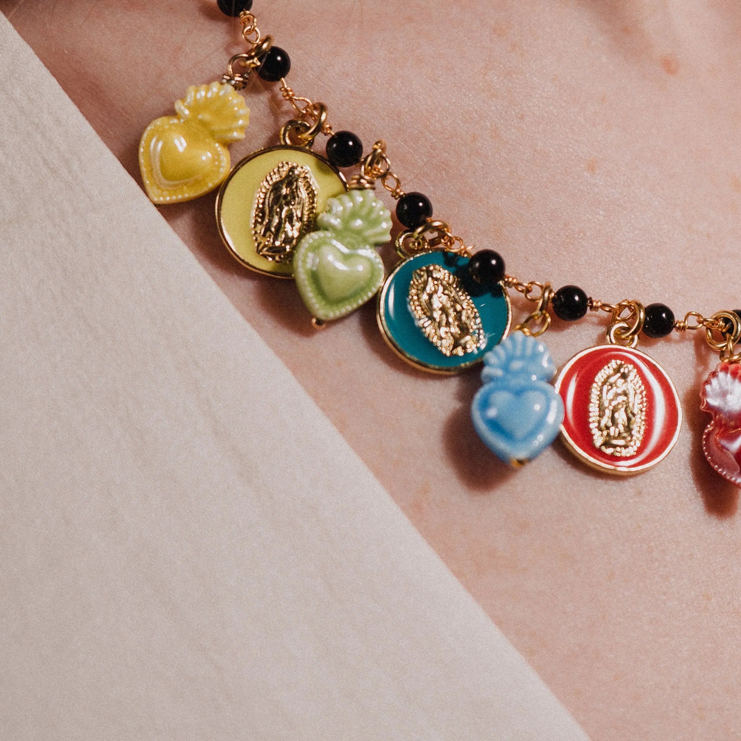 Virgin Mary Necklace, Colorful Catholic Charms , Handmade Gift