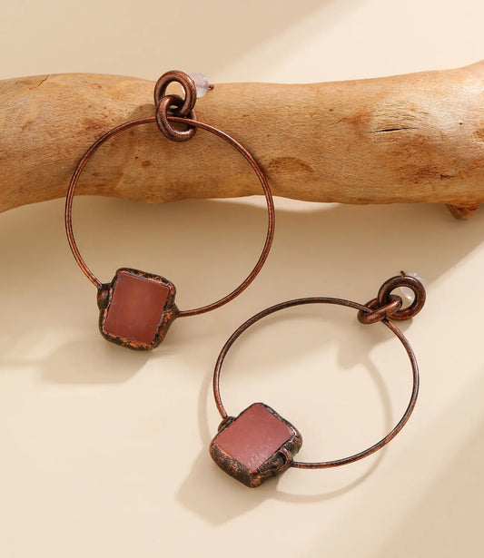Copper Hoop Earrings with Rose Quartz PHOEBE'S 